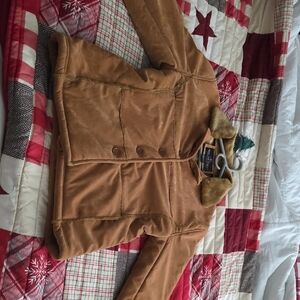 Chic Tan Bomber Jacket with Faux Fur Collar